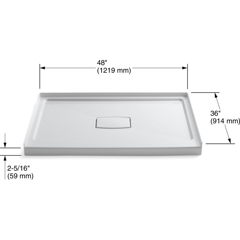 Archer 48" x 36" Single Threshold Center Drain Shower Base with Removable Cover, White