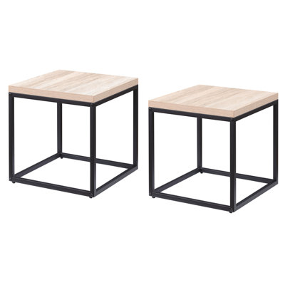 Table de bout, table d'appoint, ensemble de 2 tables de bout, table de chevet rectangulaire en bois et métal, table basse, petite table de bout avec rangement, pour salon, chêne naturel