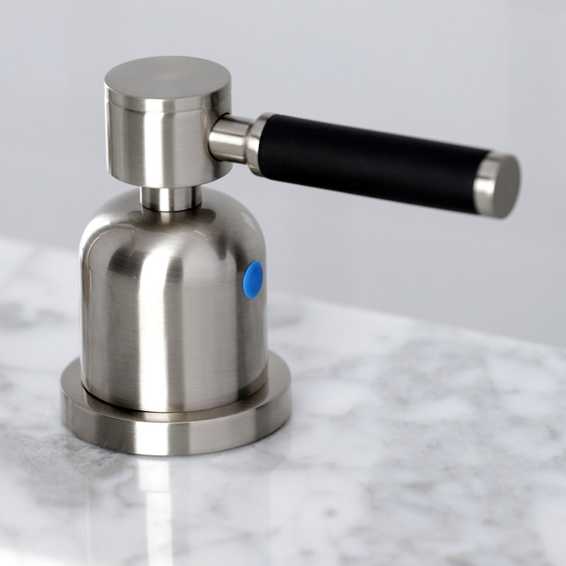 Kingston Brass Kaiser Two-Handle 3-Hole Deck Mount Widespread Bathroom Faucet with Brass Pop-Up Drain, Brushed Nickel