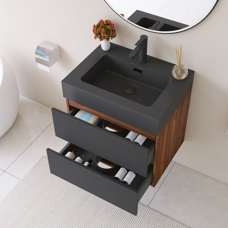 Meuble-lavabo mural 24 po avec lavabo noir, 24"