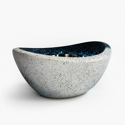 Portable Tabletop Fire Pit - Concrete Ethanol Fireplace Mixed Color Design Smokeless Outdoor & Indoor White + Blue With Personal