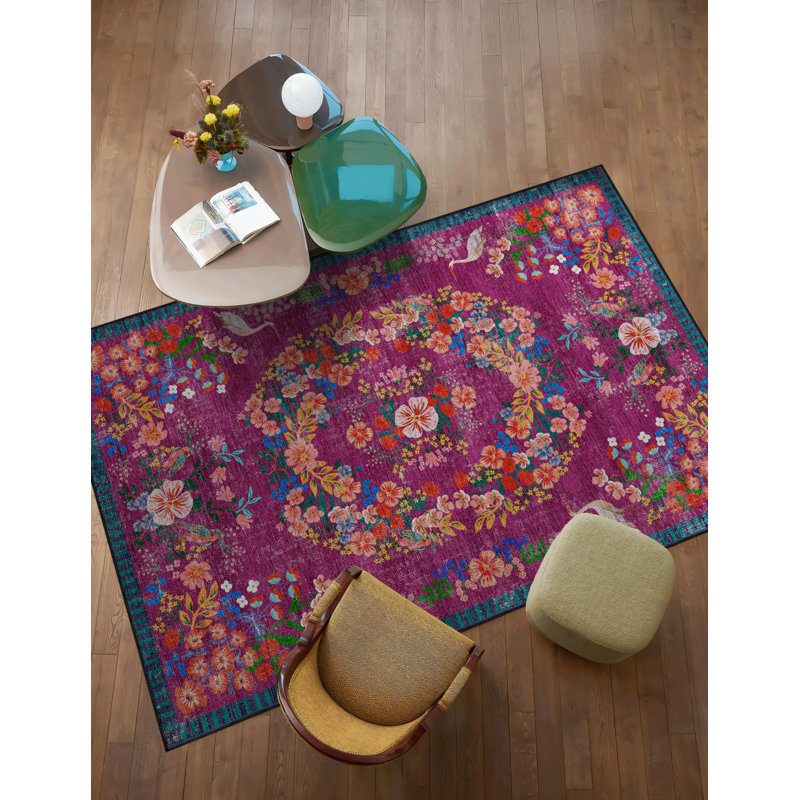 Tapis à motif floral multicolore à motif floral multicolore foncé, Rectangle 3 pi 4 po x 6 pi 7 po