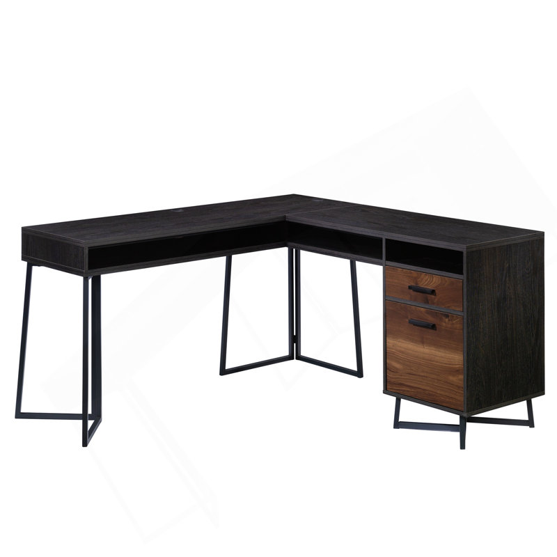 L-Shaped Desk, Dark Walnut Finish