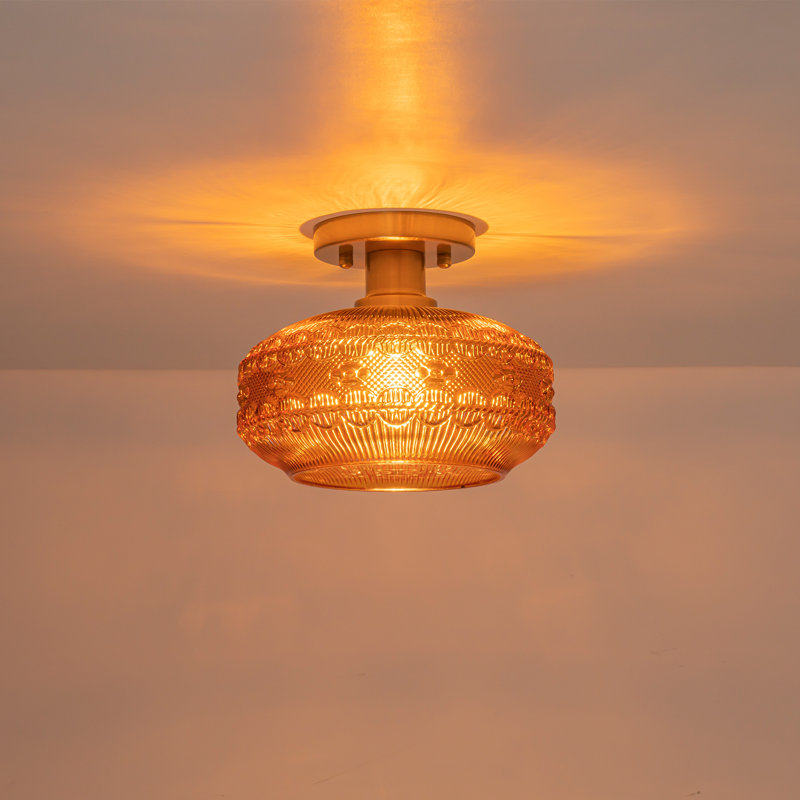 Plafonnier encastré en verre ambré à motif de cuivre naturel, 1 lumière