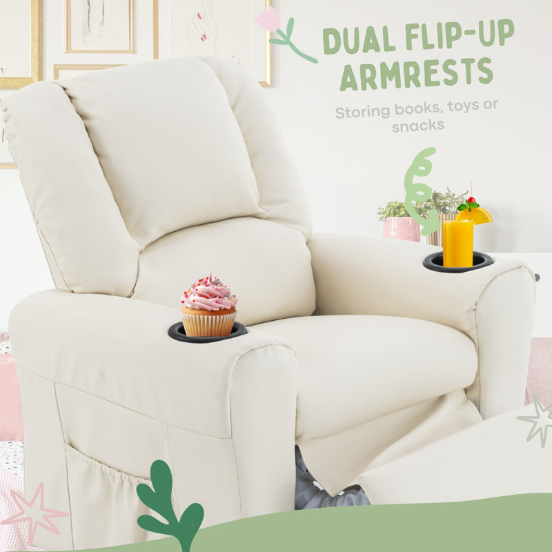 Esca Kids Recliner with 2 Cup Holder, Cream