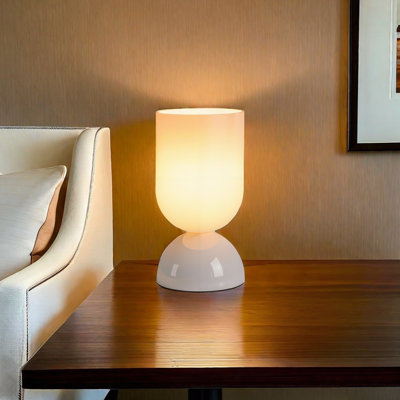 Lampe de table moderne 9 po en verre blanc avec gradateur, certifiée cULus pour les tables de chevet de chambre à coucher, les tables d'appoint de salon, les bureaux à domicile ou les décors contemporains