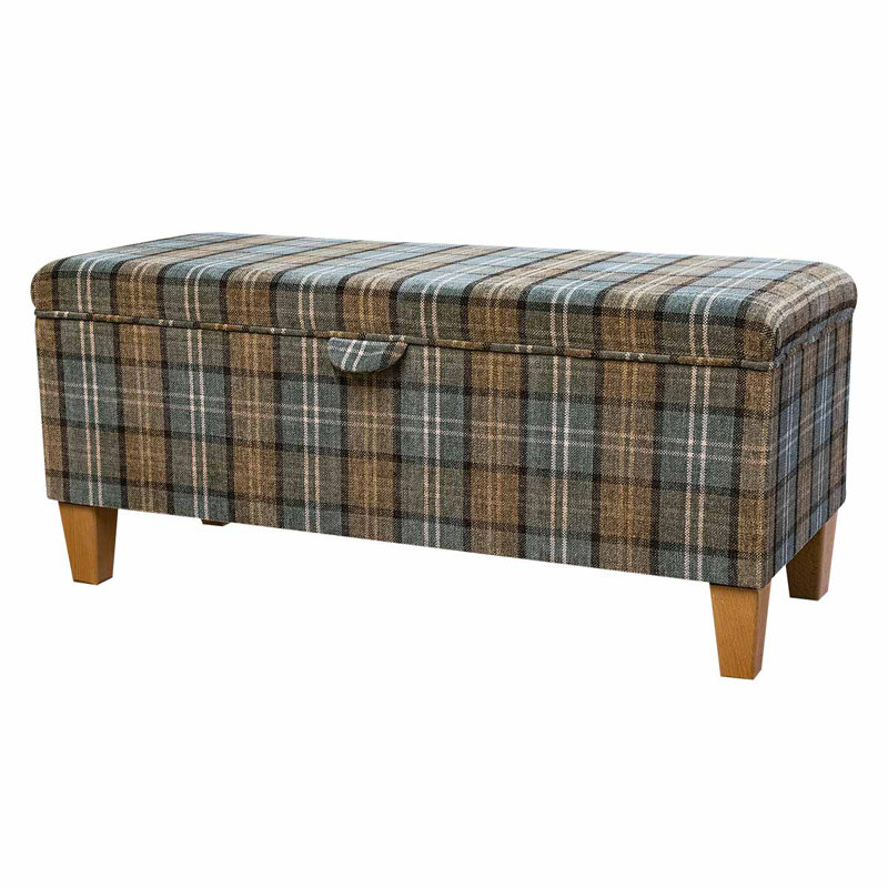 100cm Storage Bench, Brown/Blue Plaid