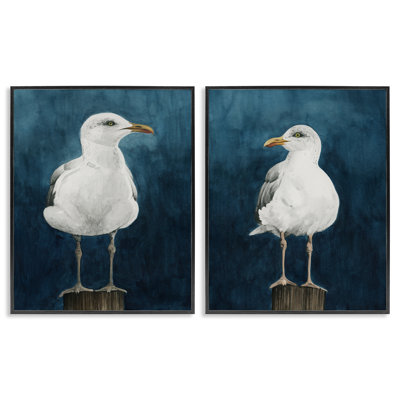 Mouette debout sur une bûche, ensemble de 2 giclées d'art encadrées par Grace Popp