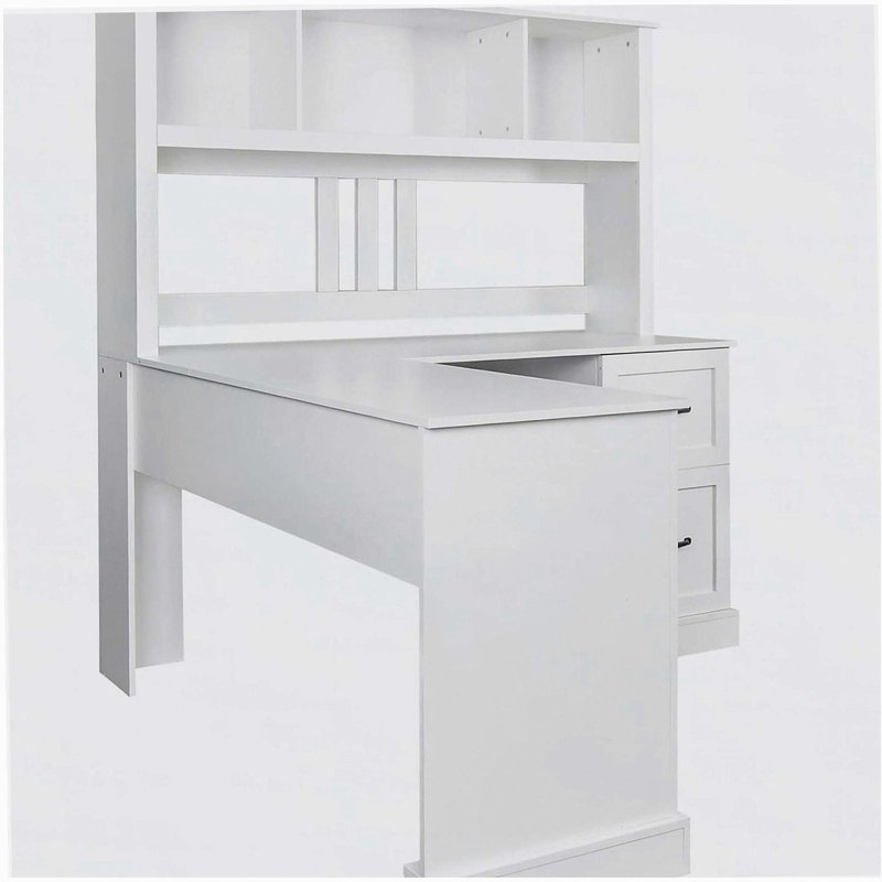 Bureau d'ordinateur à domicile avec huche, finition blanc antique, Blanc