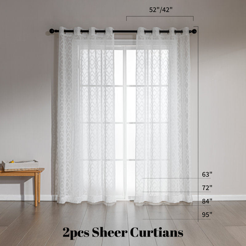 Sleep Zone Non-See-Through Sheer Curtains(Set of 2), White, 52" W x 95" L