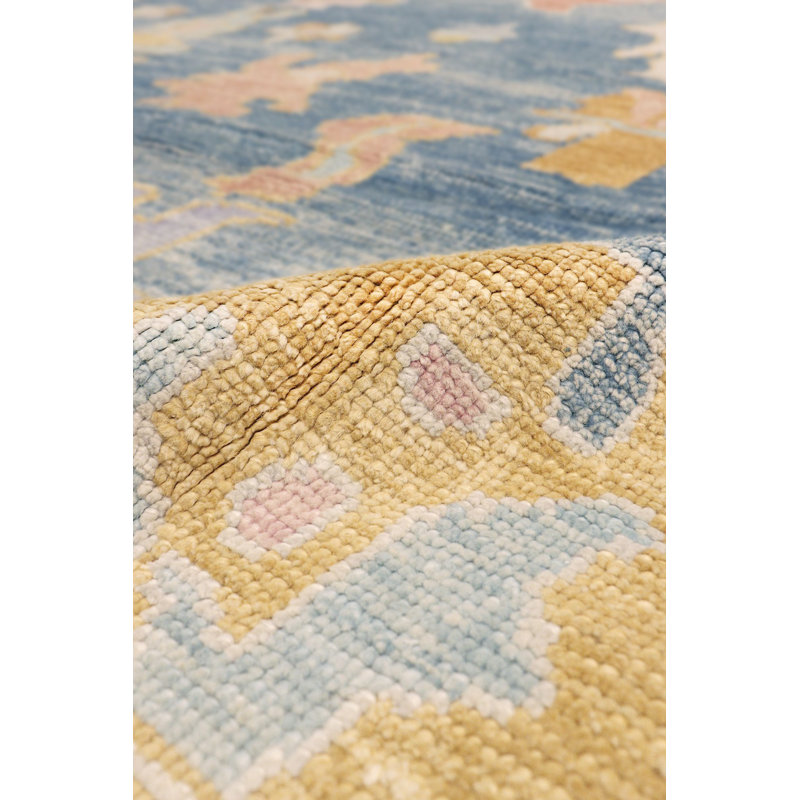 Handmade Light Blue Wool Oriental Rectangular Area Rug