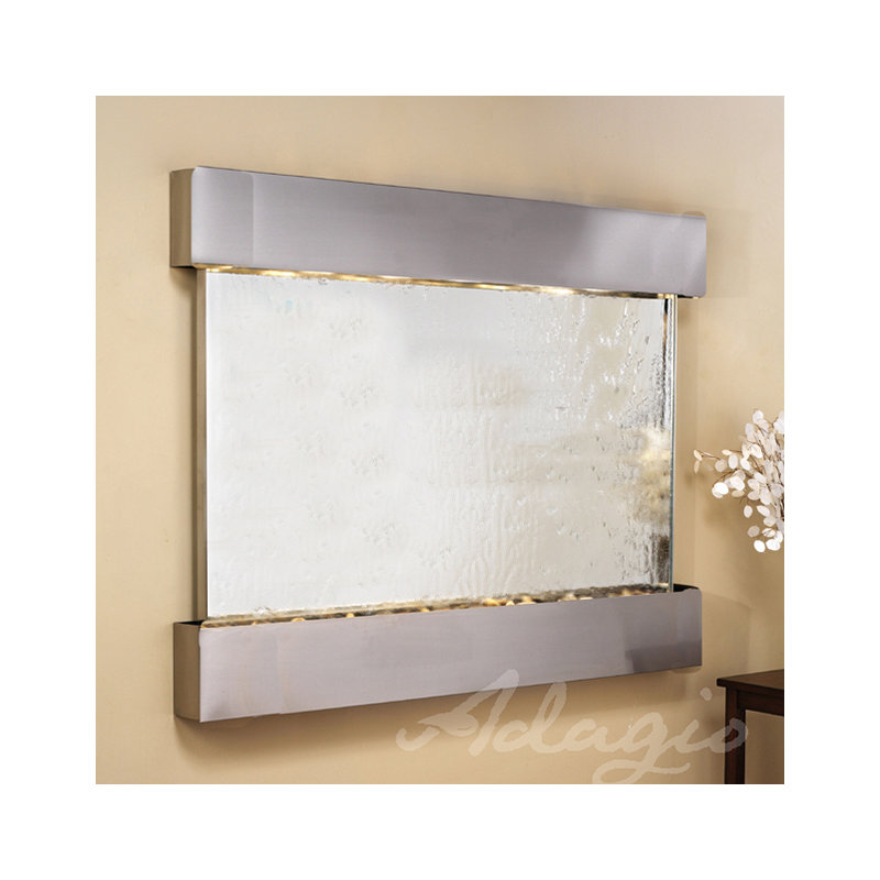 Teton Falls Fountain with Light, Stainless Steel, Silver Mirror