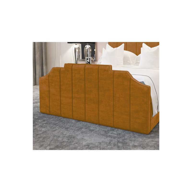 Annalei Regal Velvet Upholstered Bed Frame - Shaped Headboard, Chrome Feet, Kingsize (5'), Yellow