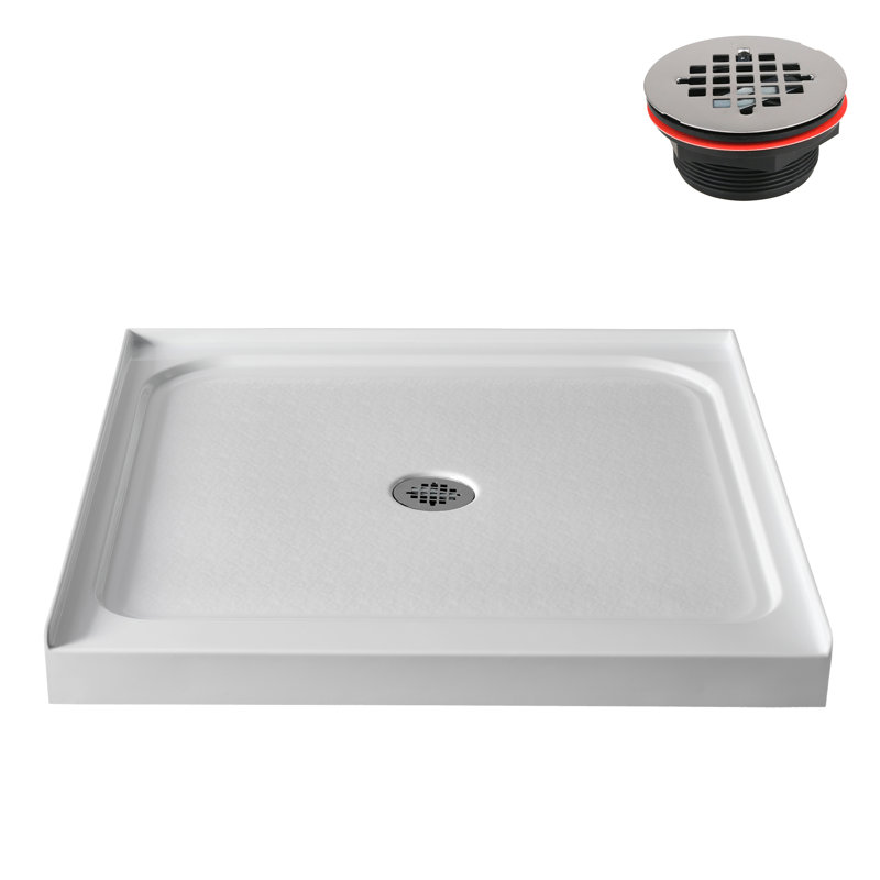36 in. x 36 in. Alcove Acrylic Shower Base in Glossy White With Center Drain, Drain Included, Glossy White