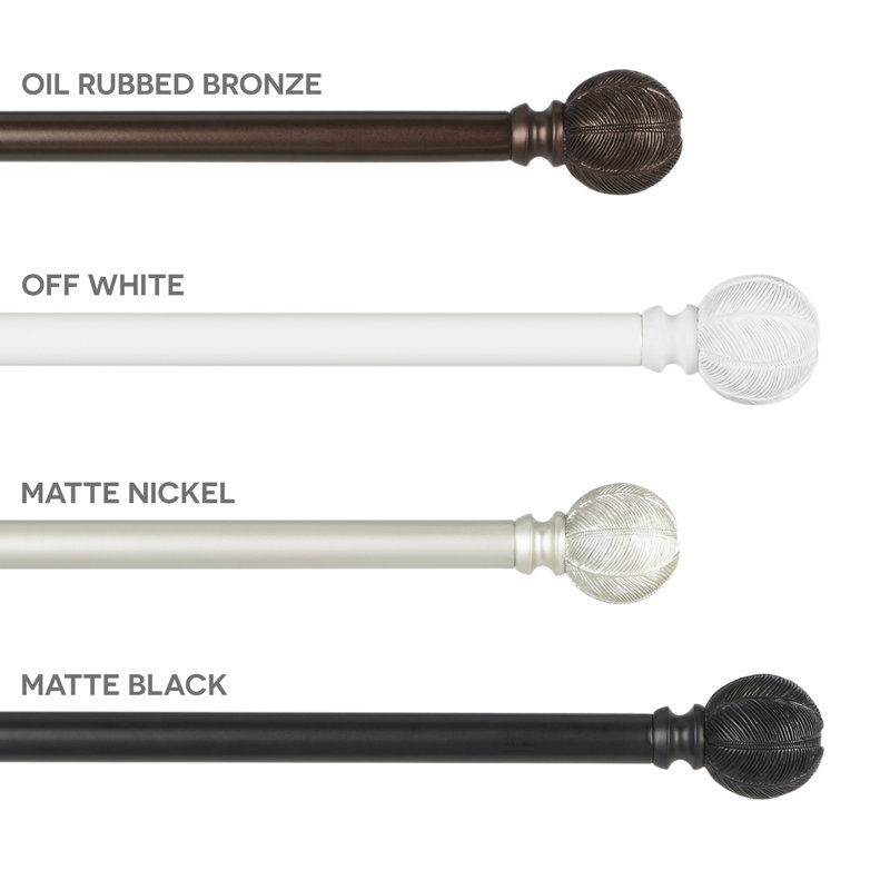 Matte Black Adjustable Iron Curtain Rod with Carved Leaf Finials