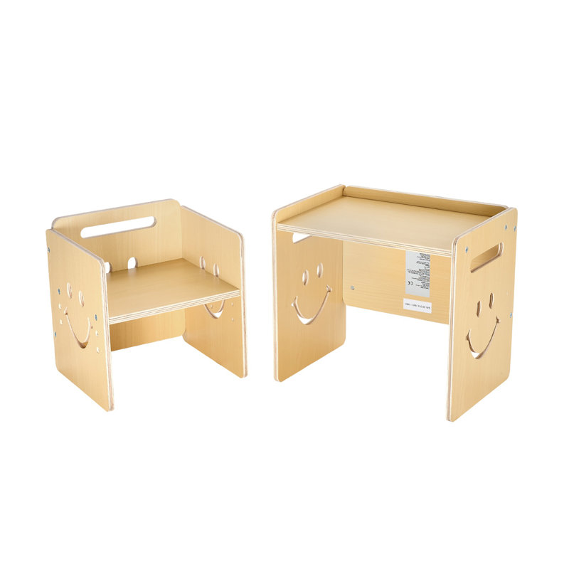 Ensemble 3 pièces de table de jeu et de chaises avec tableau noir 3-en-1 Montessori - Mobilier pour tout-petits en bois à hauteur réglable