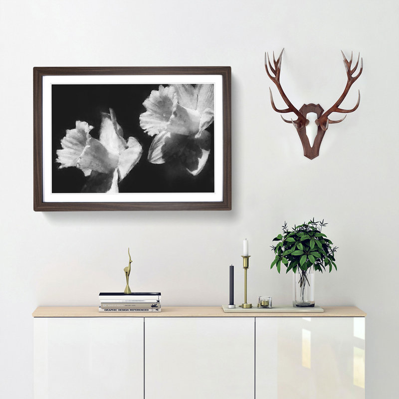 Pair of Daffodils 1 Piece Single Picture Frame Wall Art on MDF, 24cm H x 33cm W x 2cm D, Walnut