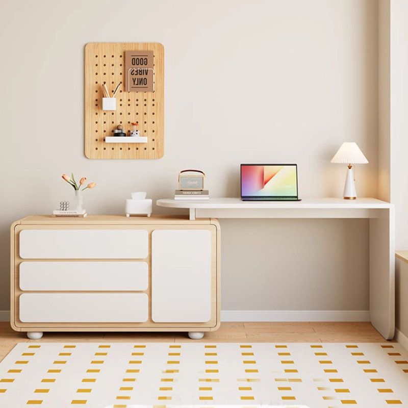 Bureau en L en bois massif de style français avec commode, H 29,53 po x l 47,24 po x P 39,37 po