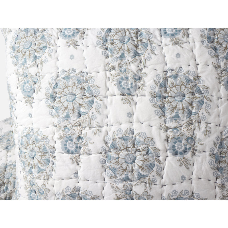 Flores Handstitched Organic Sham Euro Tidal, Tidal
