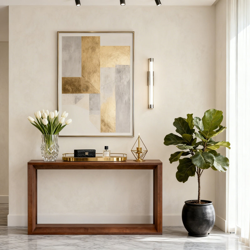 Console rectangulaire avec rangement, Marron foncé