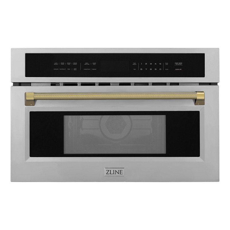 ZLINE Autograph 30 in. Microwave Drawer in Stainless Steel and Polished Nickel Helix Handle, Gold