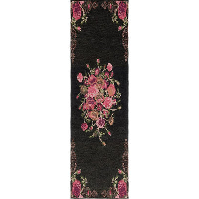 Tammie Floral Black/Red Area Rug