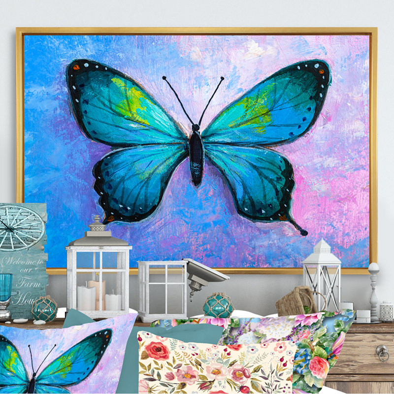 Papillon monarque abstrait - peinture sur toile, H 8 po x l 12 po x P 1 po, Cadre flottant doré