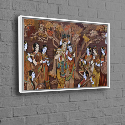 Très grand art mural sur toile spirituel mettant en vedette des dieux indiens de Radha Krishna dans des couleurs vibrantes, idéal pour le salon ou la chambre à coucher
