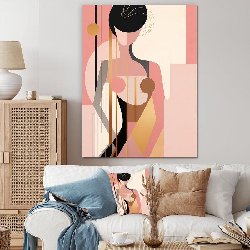 Sensuelle élégance Art nouveau - rose et or - reproduction, H 32 po x l 16 po, Cadre photo blanc