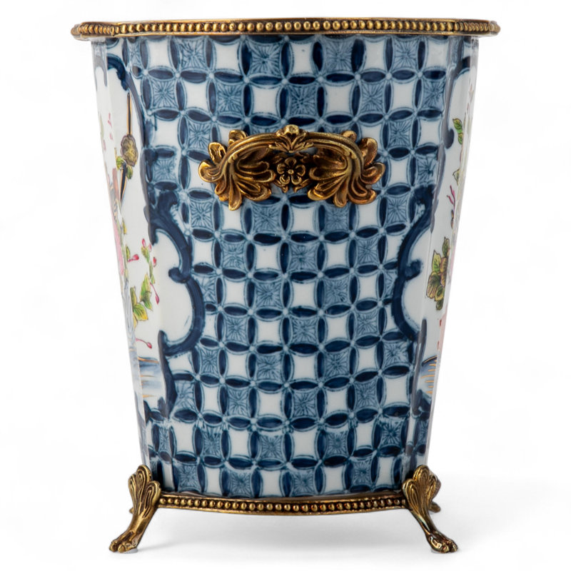 Garden Trellis Oval Porcelain Cachepot