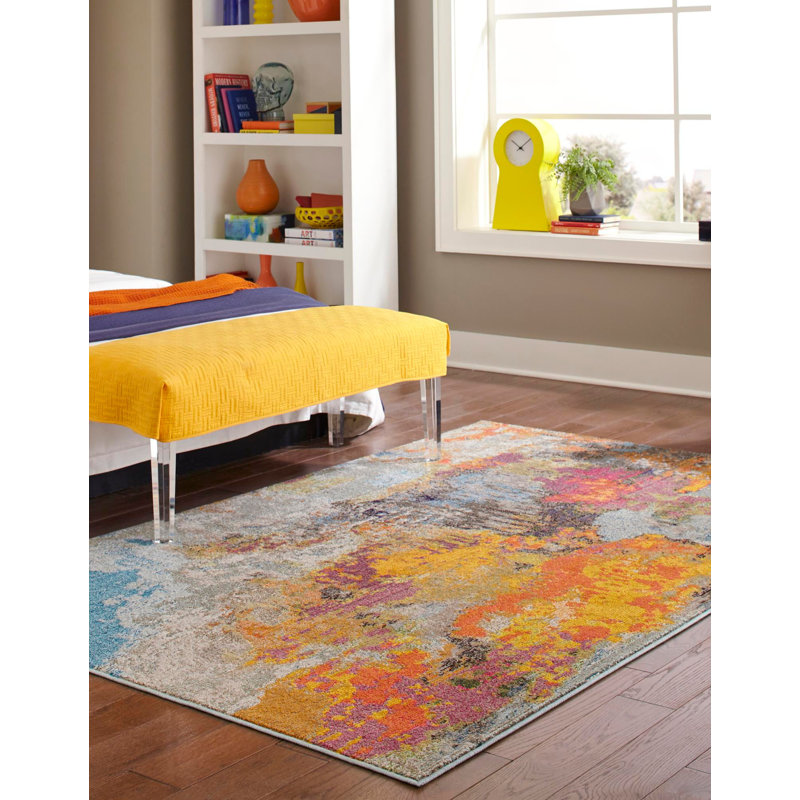 Washable Abstract Indoor Rug, Rectangle 7'10" x 10'