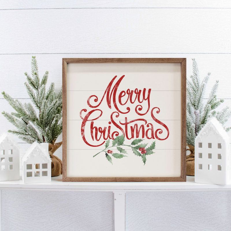 Aquarelle joyeux Noël houx blanc, H 24 po x l 24 po