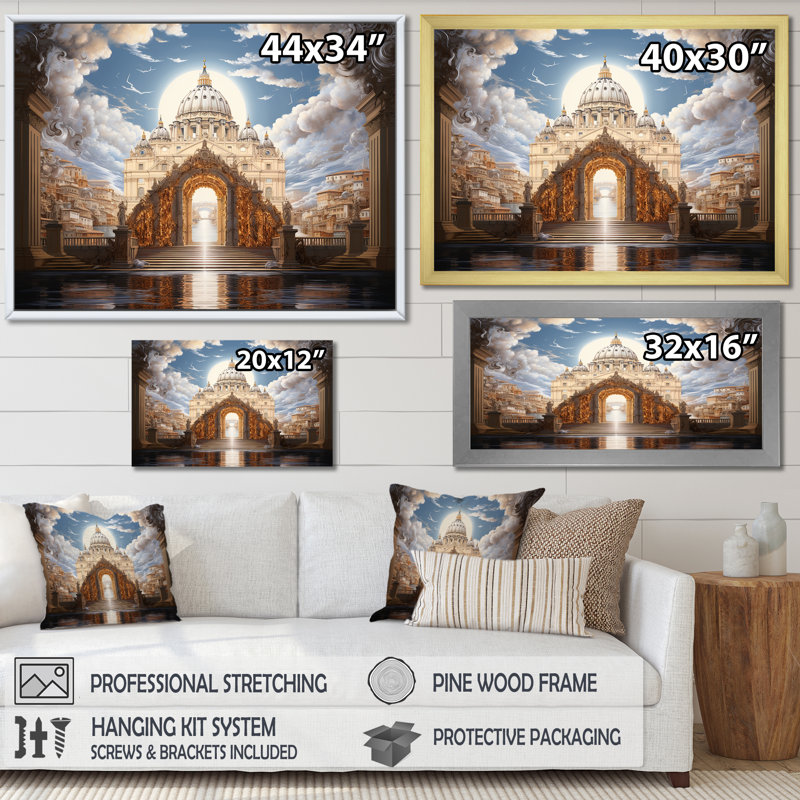 Décoration murale St. Peter portail Pearly Gates I - Christianisme, Cadre flottant blanc, H 34 po x l 44 po