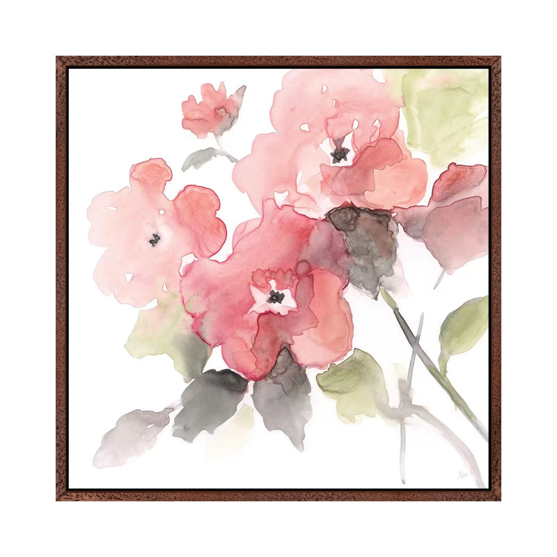 Coral Blush II - Painting on Canvas, Classic Brown Wood Framed, 45.72 cm H x 45.72 cm W