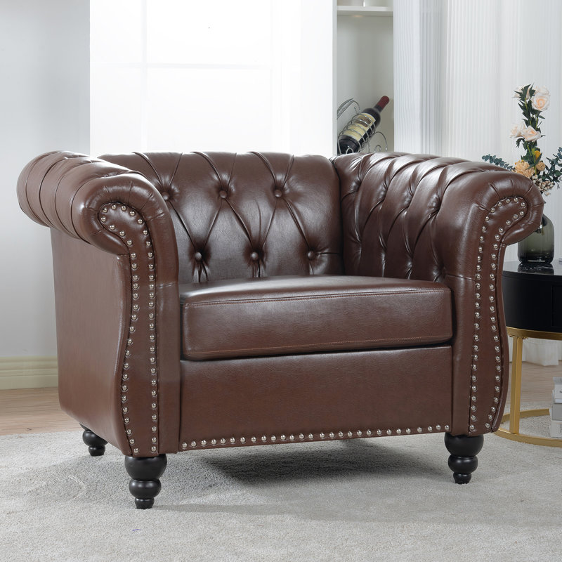 Fauteuil d'appoint pour salon, Simili cuir brun foncé, Noir