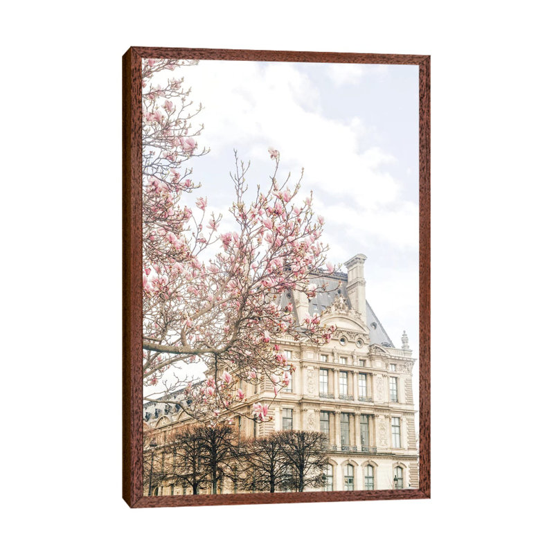 Paris Magnolia - Painting on Canvas, 101.6cm H x 66.04cm W x 3.81cm D, Classic Brown Wood Framed
