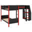 Lit superposé en L avec lit mezzanine, bureau intégré, tablettes et DEL