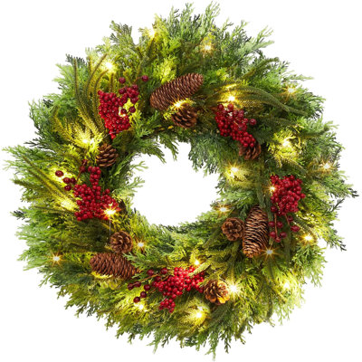Couronne de Noël artificielle 22 "avec pommes de pin et baies pour décoration des Fêtes