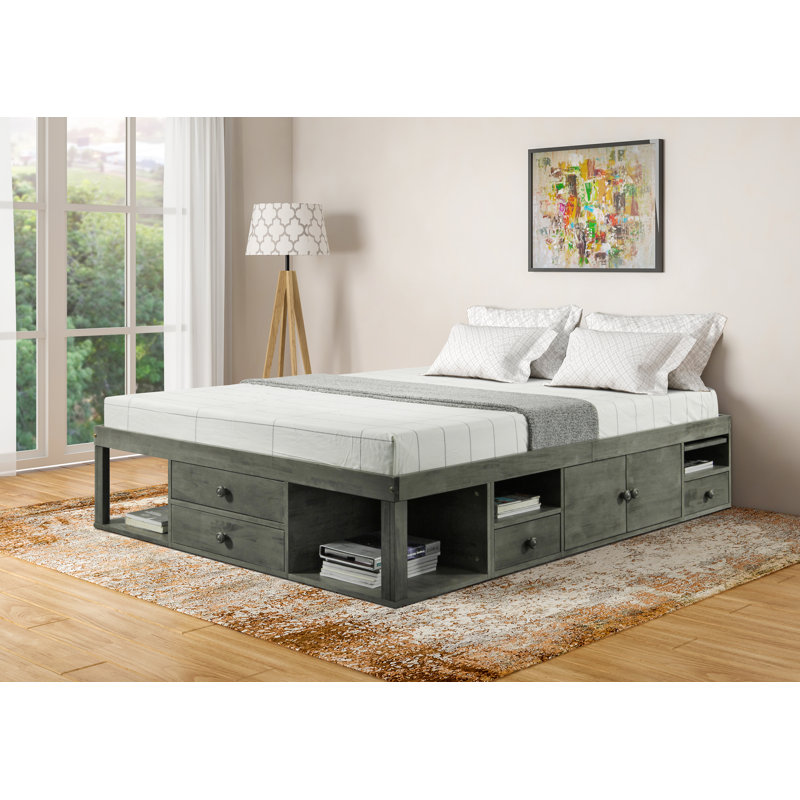 Solid Wood Open-Frame Bed, Gray