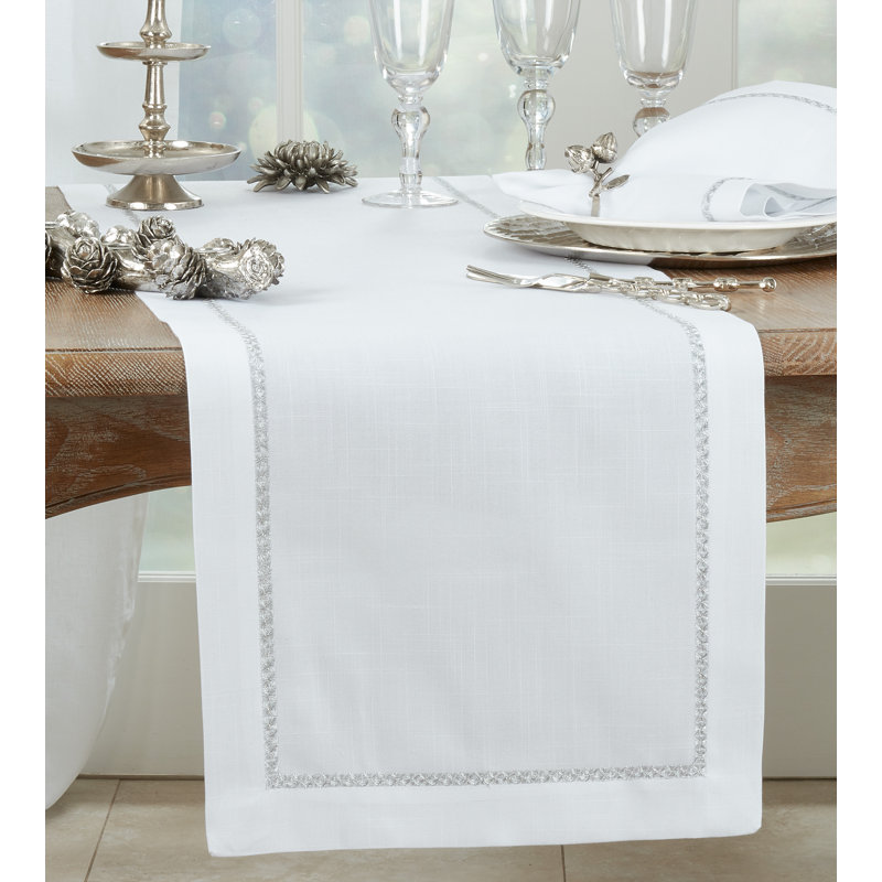 Aloway Mayer Metallic Embroidered Polyester Table Runner, 16" W x 90" L, Silver