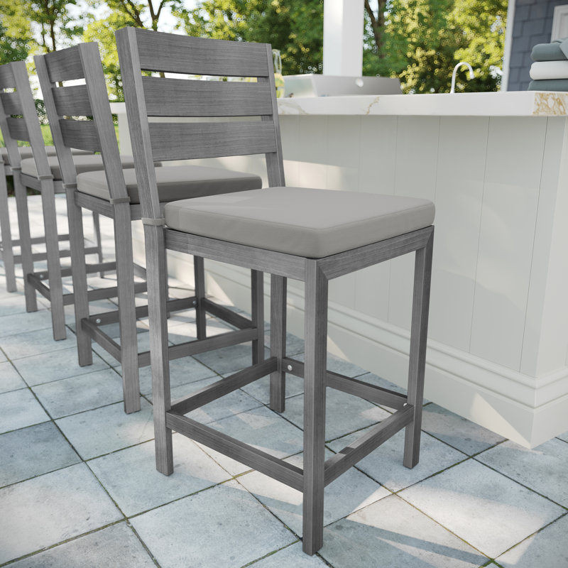 Martha Stewart Bedford All-Weather Patio Bar Stools With Seat Cushions, Gray/Gray