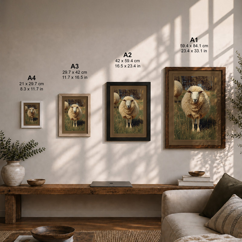 Pastoral Sheep Rustic - Print, Black, A4 - 29.7 x 21.0 cm