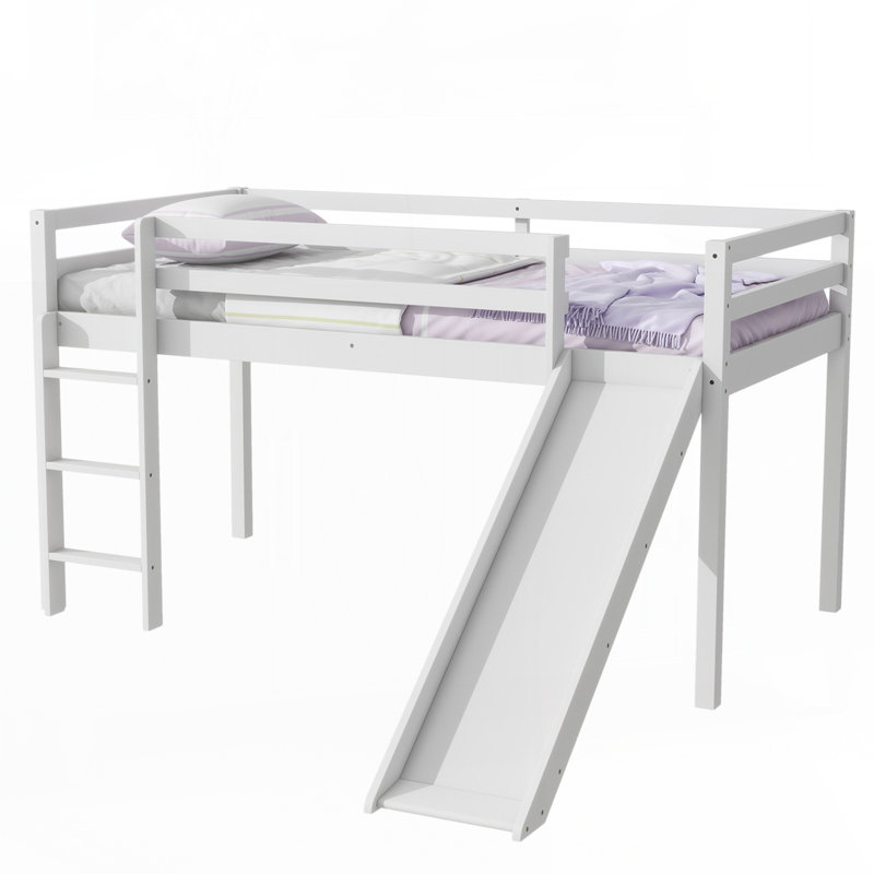 Lit simple mezzanine bas avec glissade, Blanc