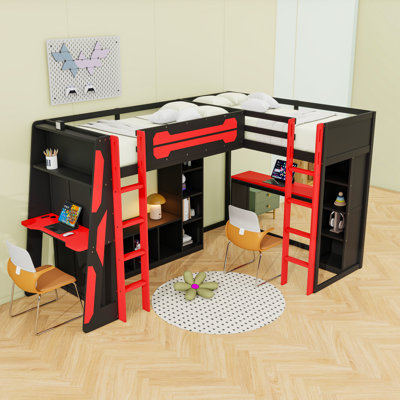 Wooden Bed Frame with RGB LED Lights, USB Ports, TV Stand and Storage Shelves
