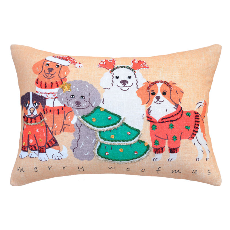 Coussin Vibhsa, Rectangle H 14 po x l 20 po, Orange de Noël