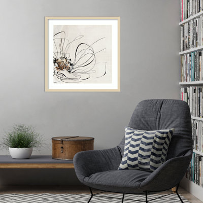 «Golden Line Flower II» par Alex, impression sur bois encadrée