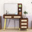 Bureau de maquillage avec miroir et lumières, 5 tiroirs et tablettes de rangement-382160498
