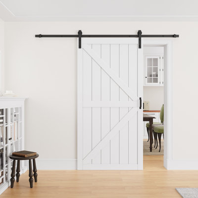 84" Height Modern Sliding Barn Door | Primed Surface Paintable | Closet Pantry Door with Installation Hardware Kits