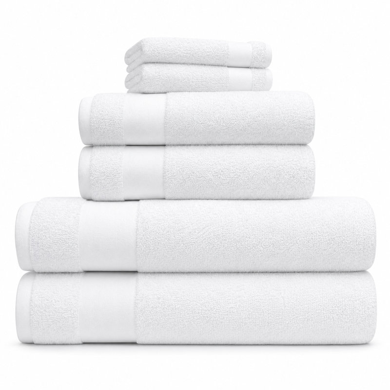 Ensemble de serviettes de bain 100% coton Domestique, 6 pièces très douces et absorbantes - 2 serviettes de toilette, 2 serviettes à main, 2 serviettes corporelles (blanc, 600 g / m²)