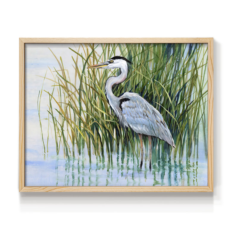 Heron in the Marsh II -Framed Print - Restickable, H 8 po x l 10 po, Naturel